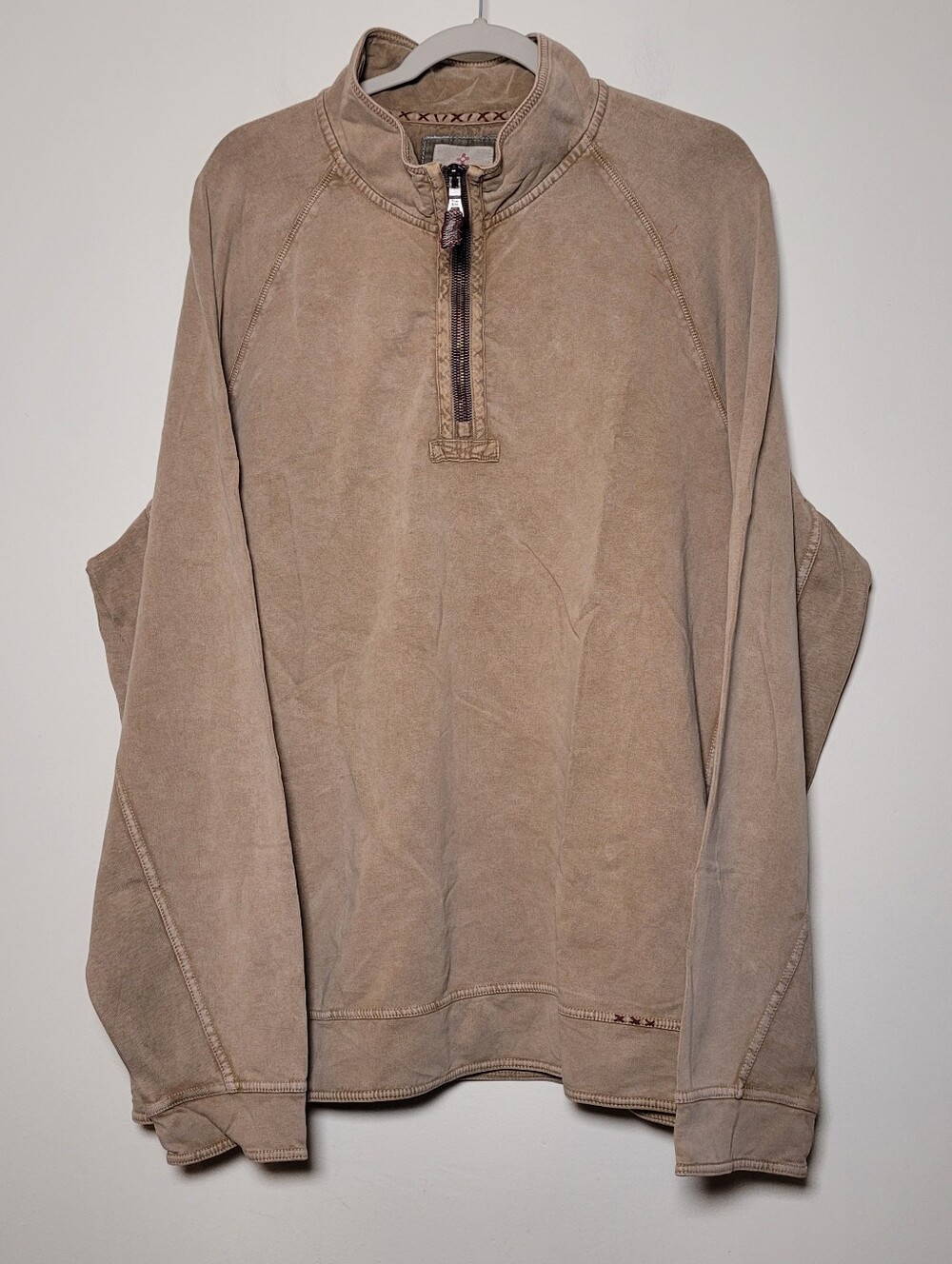 Vintage True Grit Men's Taupe Zip-Neck Pullover Size XXL Tan Long Sleeve Autumn